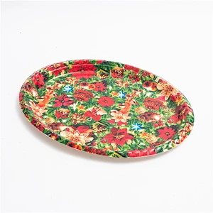 Decorative western design oval tray ,printing flower plastic serving tray, high quality big oval tray