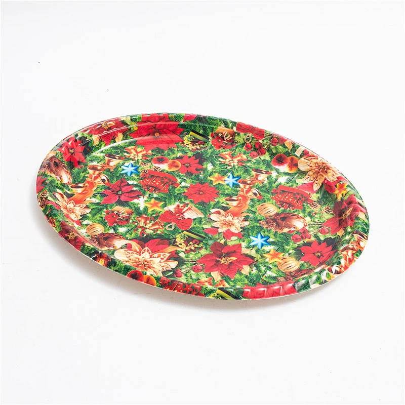 Decorative western design oval tray ,printing flower plastic serving tray, high quality big oval tray