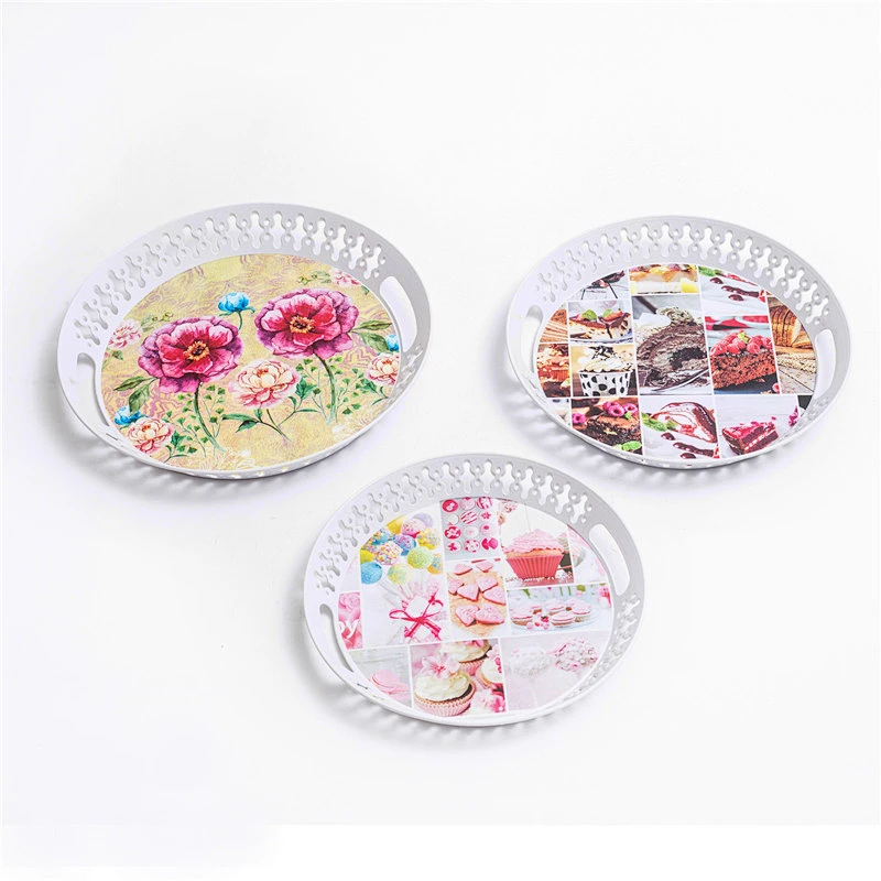 ecofriendly reusable round hot selling custom printing flower plastic serving tray