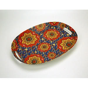 Deep well and high quality oval plastic tray promotion gift tray   full print with a handle plastic tray