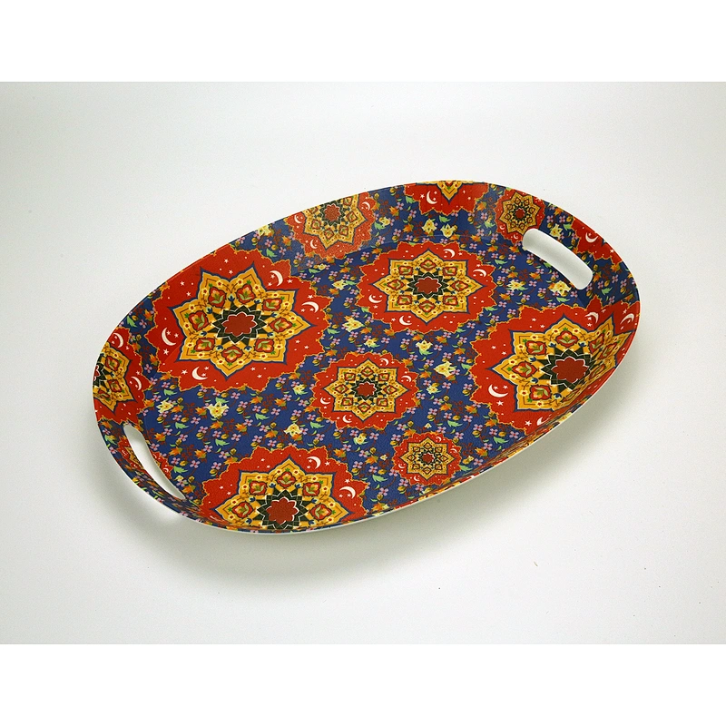 Deep well and high quality oval plastic tray promotion gift tray   full print with a handle plastic tray