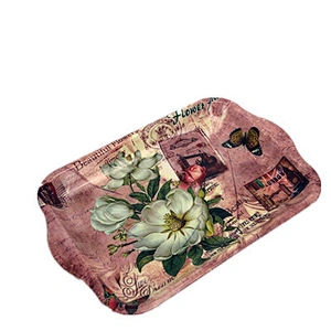 Cheap printed  rectangle service  tray with handle plastic fruit plate