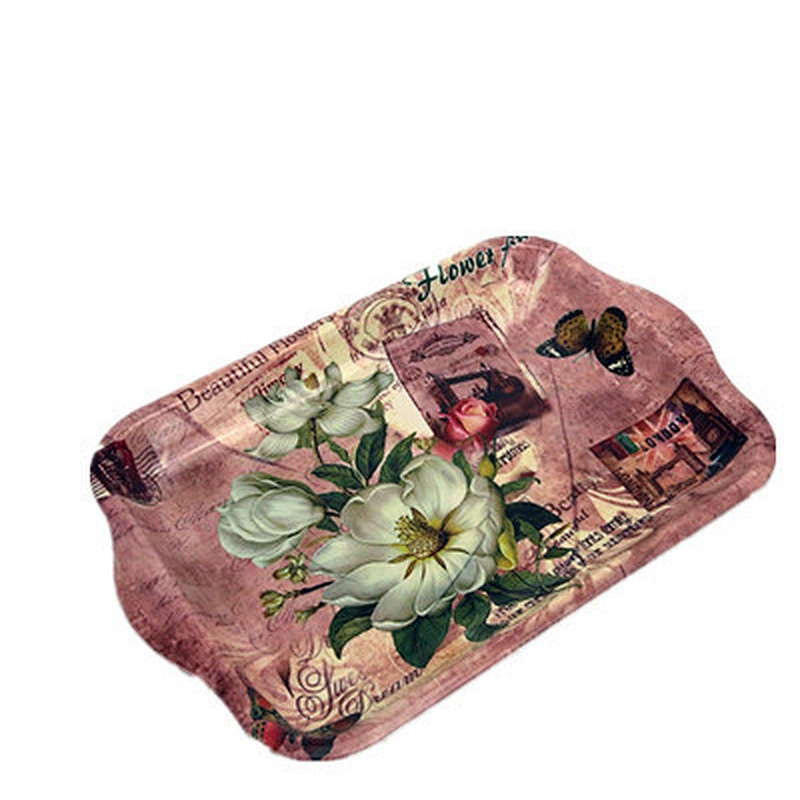 Cheap printed  rectangle service  tray with handle plastic fruit plate