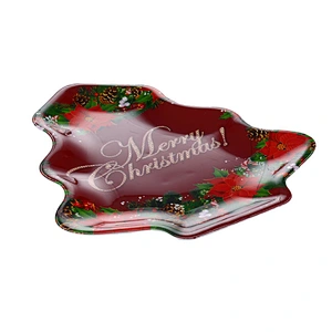 Christmas tree shape ,new design full printed plastic tray,western custom print plastic tray