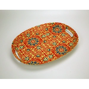 Deep well and high quality oval plastic tray promotion gift tray   full print with a handle plastic tray