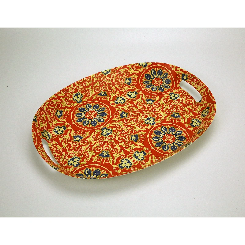 Deep well and high quality oval plastic tray promotion gift tray   full print with a handle plastic tray