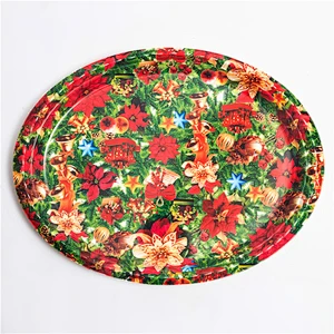 Decorative western design oval tray  printing flower plastic serving tray  high quality big oval tray