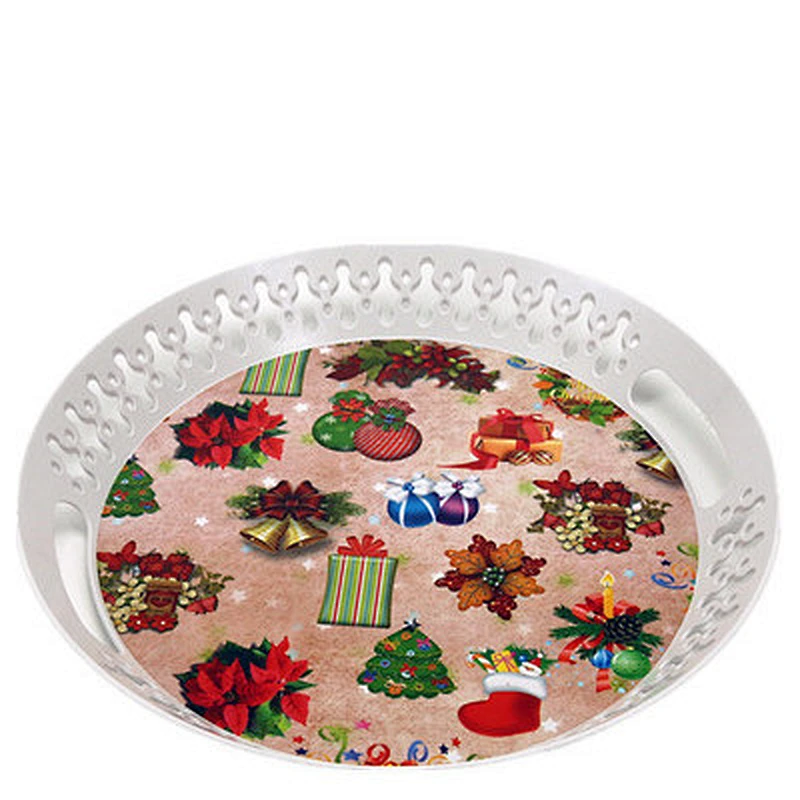 ecofriendly reusable round hot selling custom printing flower plastic serving tray