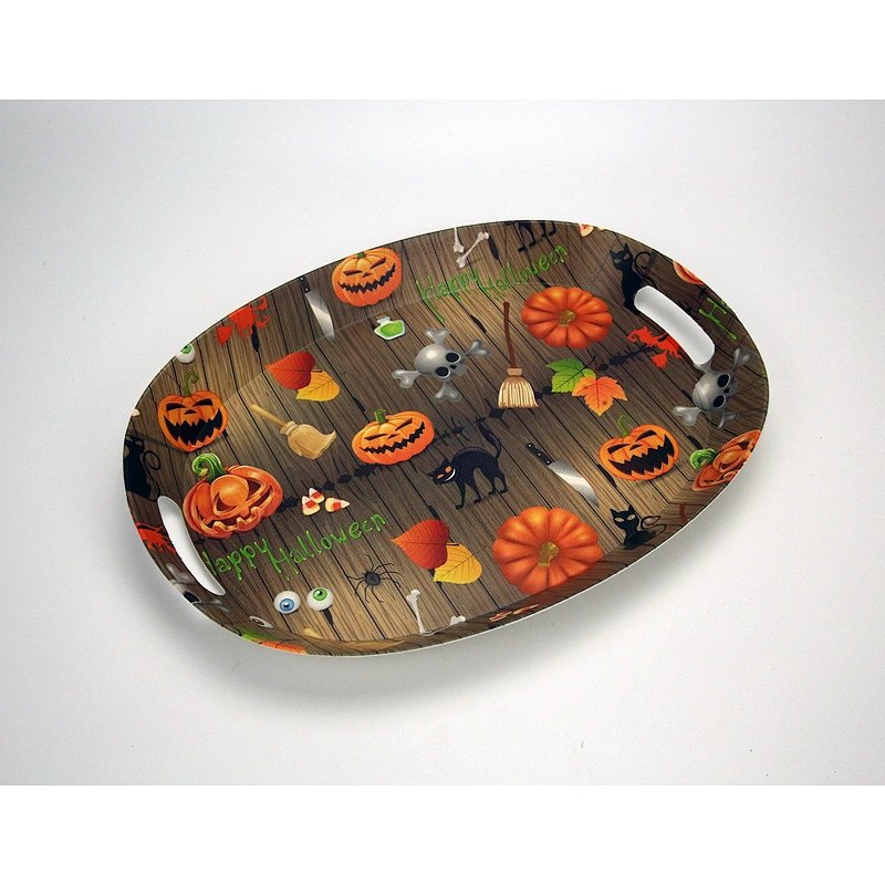 Deep well and high quality oval plastic tray promotion gift tray   full print with a handle plastic tray