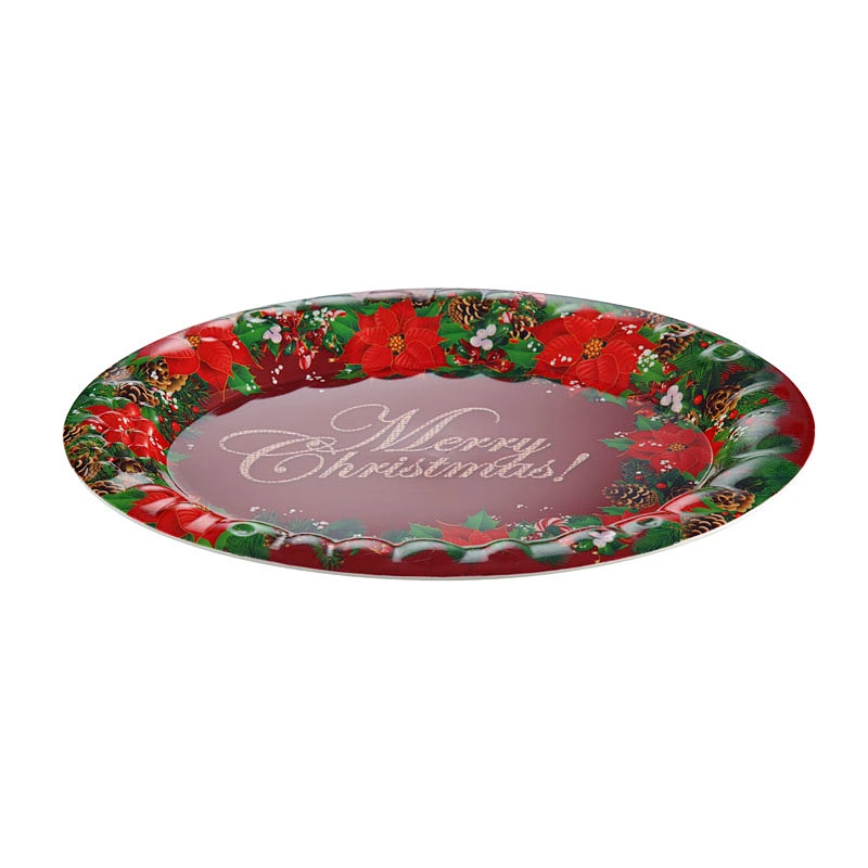 Custom large round christmas gift tray,plastic tray for home decorative ,colored printing plastic tray