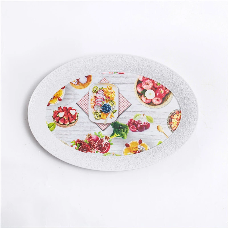 Western design oval shape plastic tray,printed beautiful decorative plastic tray,high quality plastic tray