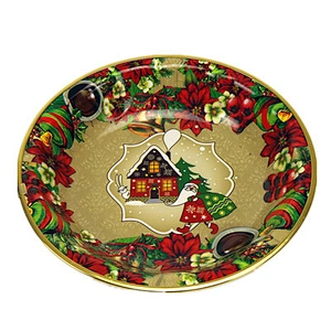 Hot factory cheap promotion decor christmas  plastic gift plate gold dish food plastic bowl
