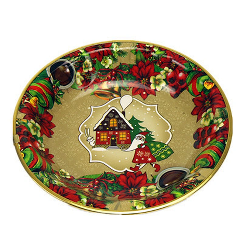 Hot factory cheap promotion decor christmas  plastic gift plate gold dish food plastic bowl