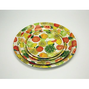 Hot flat round decor charger tray/cheap dish/food plastic plate