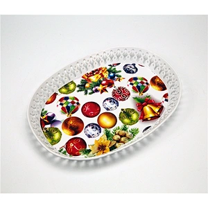 Beautiful oval dinner plastic food tray,hollow out decorative beautiful flowers plastic food serving tray