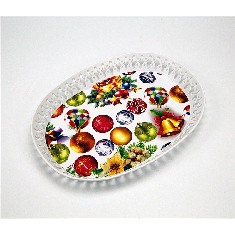 Beautiful oval dinner plastic food tray,hollow out decorative beautiful flowers plastic food serving tray