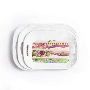 Wholesale Custom Melamine White Plastic Buffet Food Serving Tray With Handle