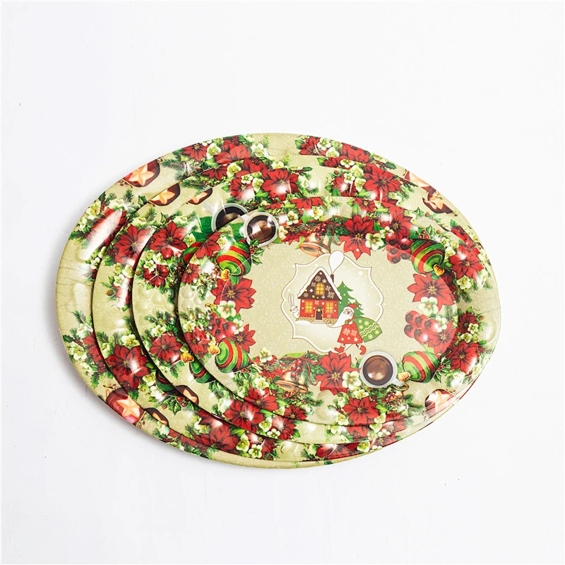 China cheap hot full printing design  oval plastic decoration christmas tray