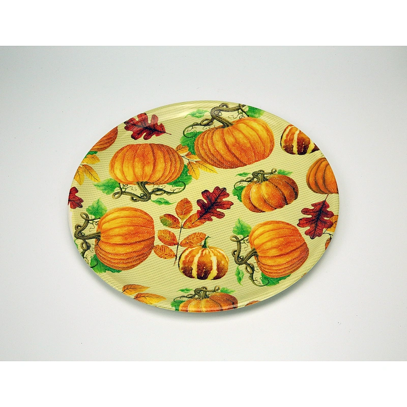 Hot flat round decor charger tray/cheap dish/food plastic plate