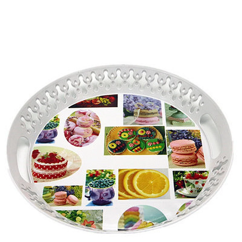 ecofriendly reusable round hot selling custom printing flower plastic serving tray