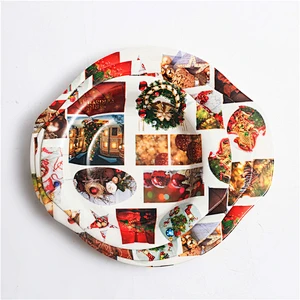 custom round tray,full printed flowers plastic tray, promotion food with handle plastic tray