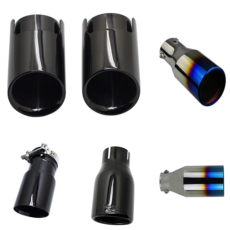 60mm 63mm 70mm 76mm inlet size 304 stainless stainless exhaust tips rolled angle black chrome universal exhaust muffler