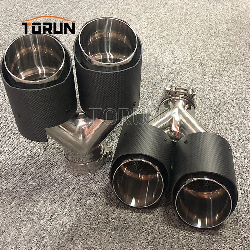 Hot sale high quality performance #304 Stainless steel 2 pcs Universal carbon fiber car dual  Carbon fiber exhaust system