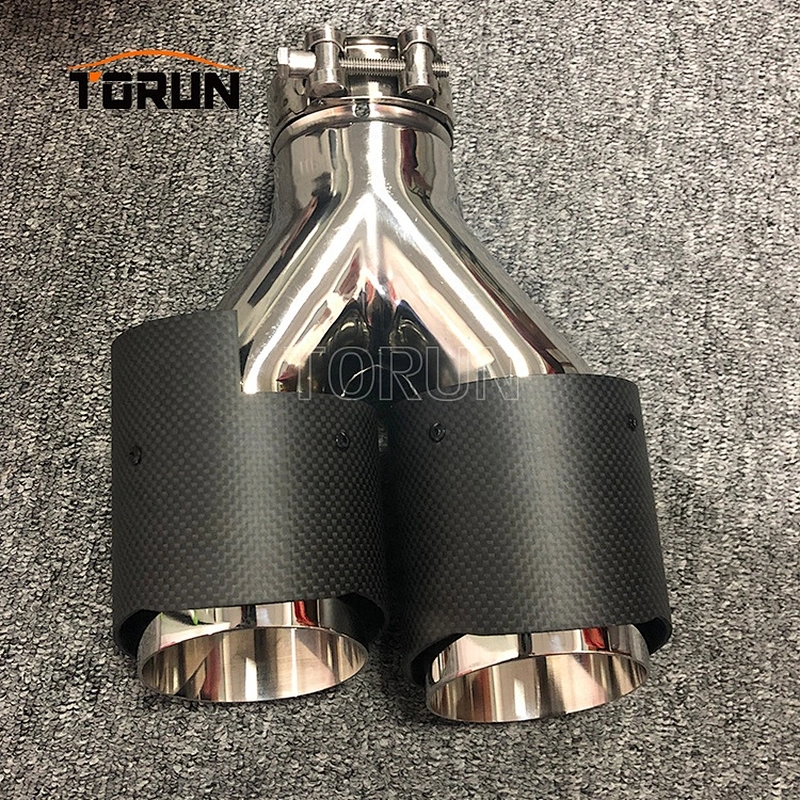 Hot sale high quality performance #304 Stainless steel 2 pcs Universal carbon fiber car dual  Carbon fiber exhaust system