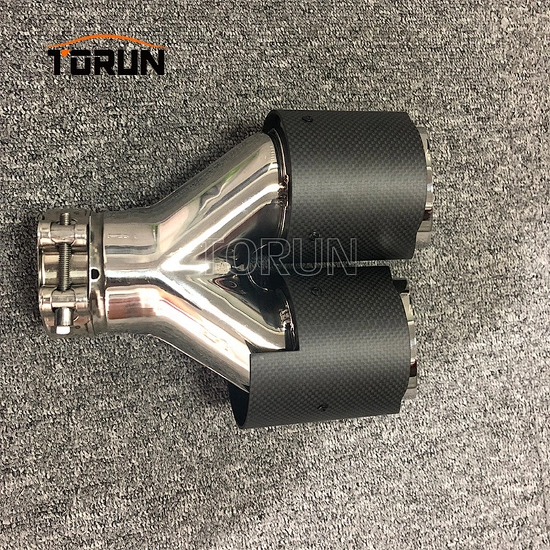 Hot sale high quality performance #304 Stainless steel 2 pcs Universal carbon fiber car dual  Carbon fiber exhaust system