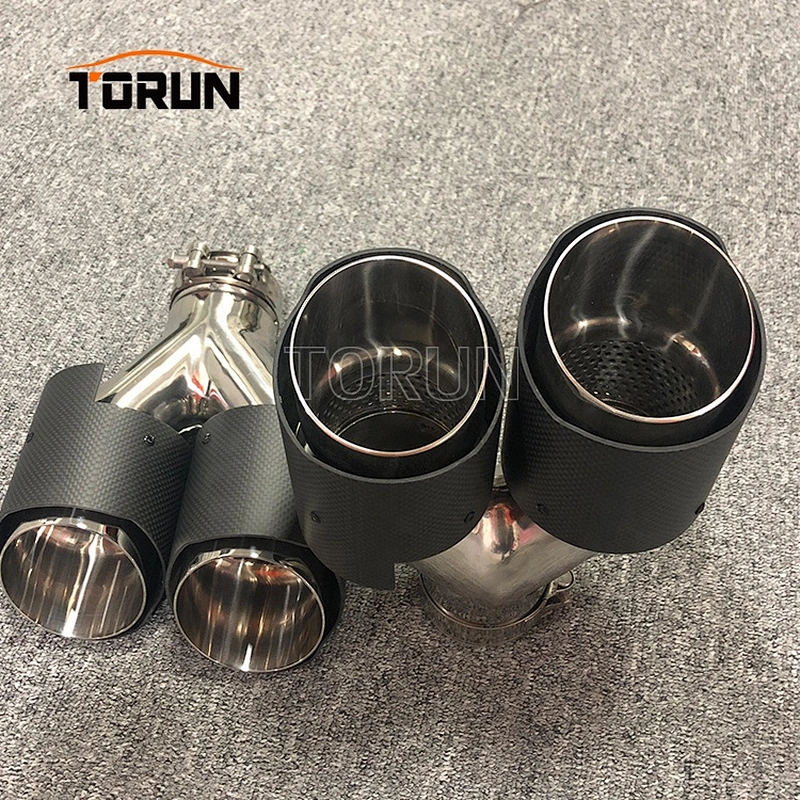 Hot sale high quality performance #304 Stainless steel 2 pcs Universal carbon fiber car dual  Carbon fiber exhaust system
