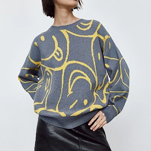Ladies smile design jacquard sweater pullover