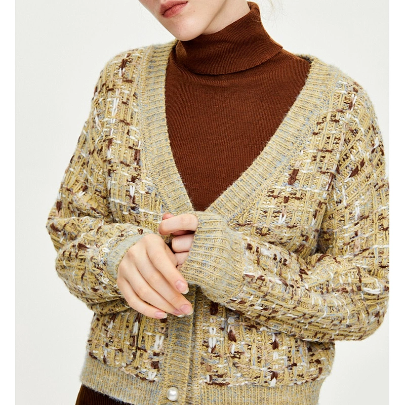 Ladies fashion marled knit cardigan sweater