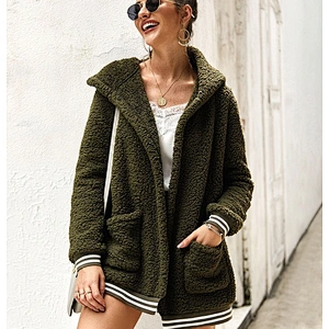 Ladies Winter Coat Women Hoody Fluffy Outwear Zipper Long Jackets