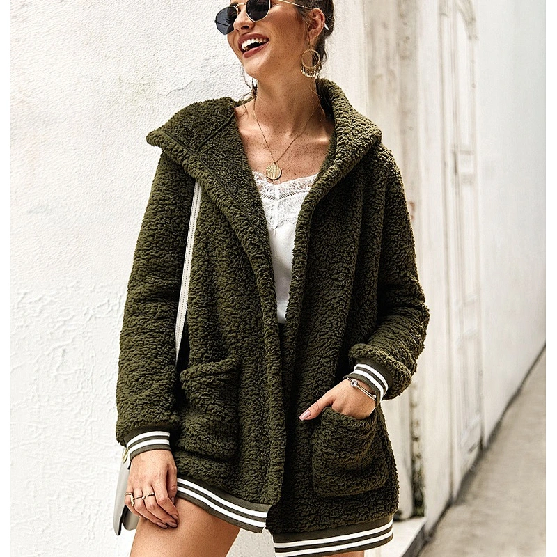 Ladies Winter Coat Women Hoody Fluffy Outwear Zipper Long Jackets