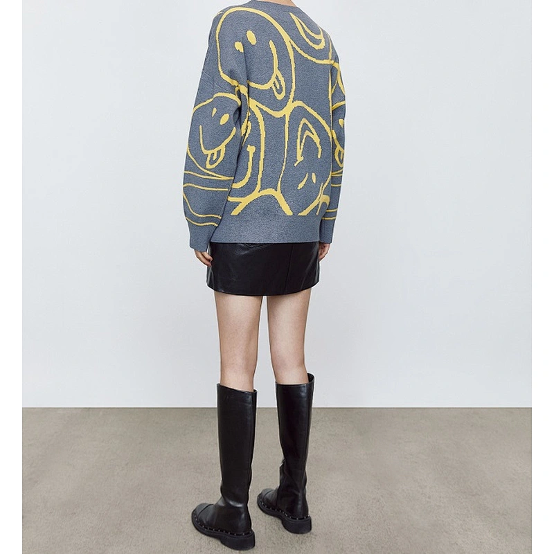 Ladies smile design jacquard sweater pullover