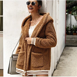 Ladies Winter Coat Women Hoody Fluffy Outwear Zipper Long Jackets