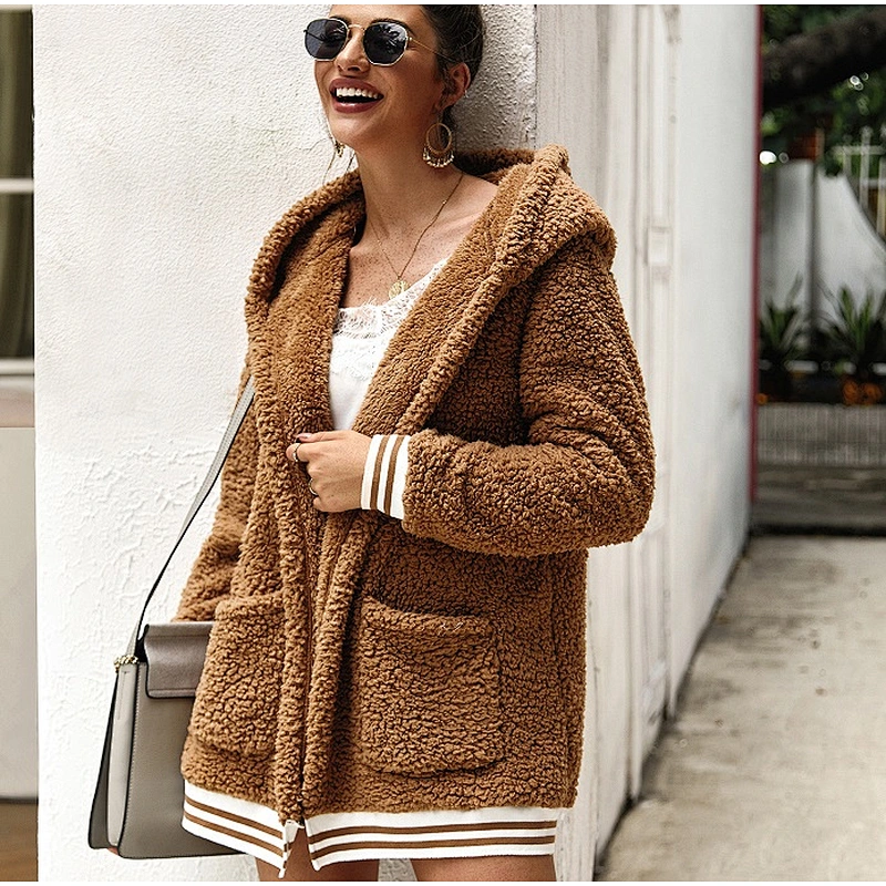 Ladies Winter Coat Women Hoody Fluffy Outwear Zipper Long Jackets