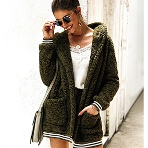 Ladies Winter Coat Women Hoody Fluffy Outwear Zipper Long Jackets