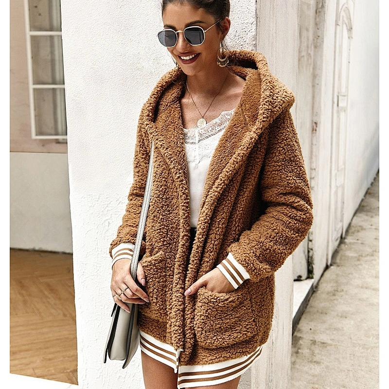 Ladies Winter Coat Women Hoody Fluffy Outwear Zipper Long Jackets