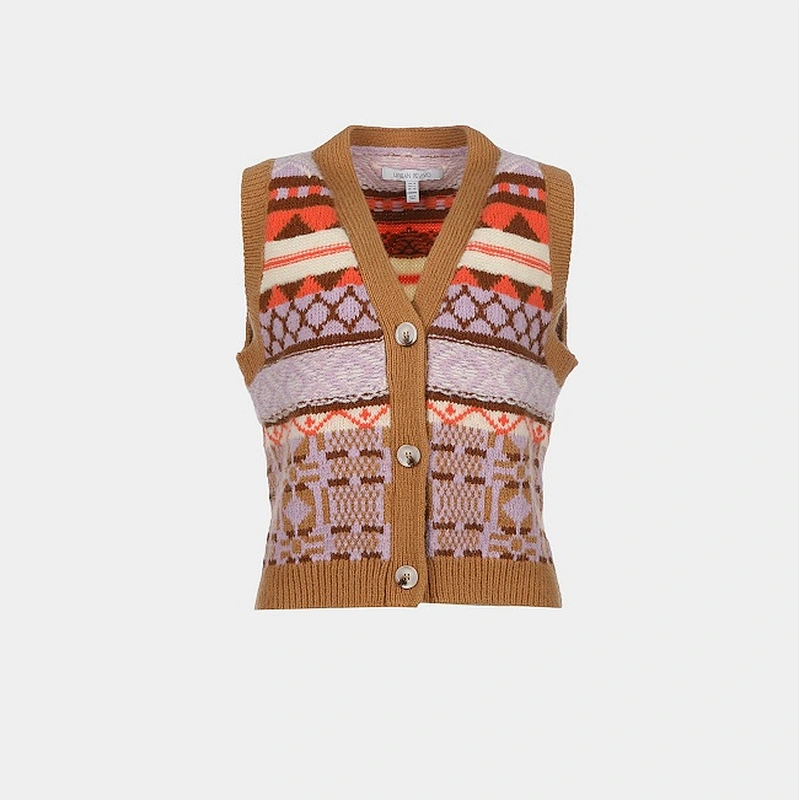 Ladies youth hairy colored jacquard sweater vest