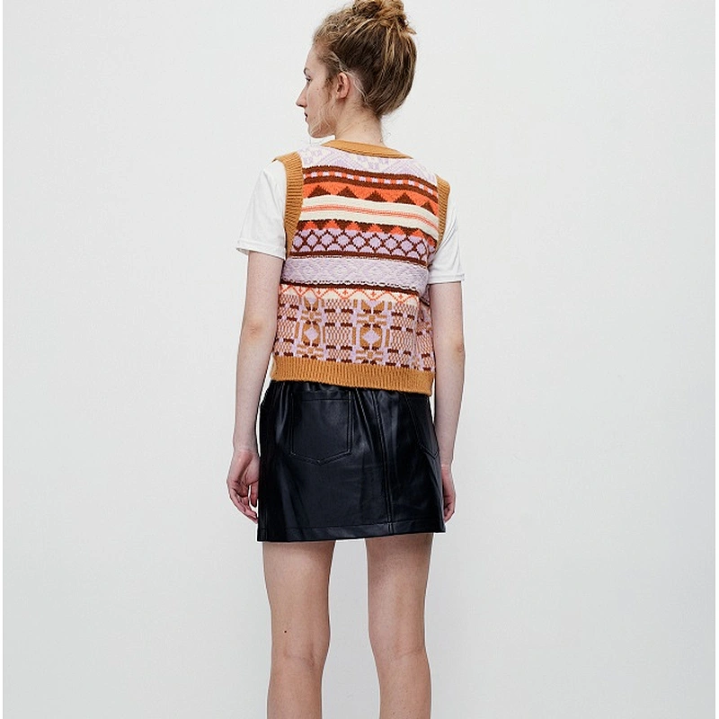 Ladies youth hairy colored jacquard sweater vest