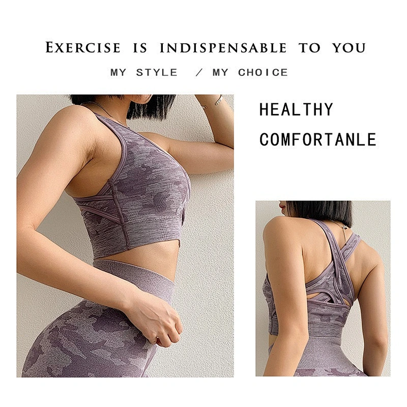 Ladies seamless two piece set sport gym suit, top vest bra+shape pants