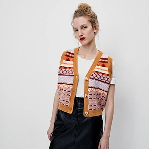 Ladies youth hairy colored jacquard sweater vest