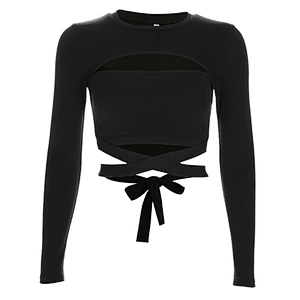 Ladies sexy Crop Tops Lady Long Sleeves T-shirt Pullovers