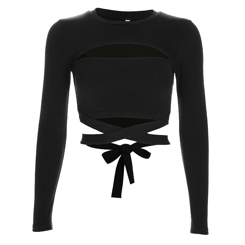 Ladies sexy Crop Tops Lady Long Sleeves T-shirt Pullovers
