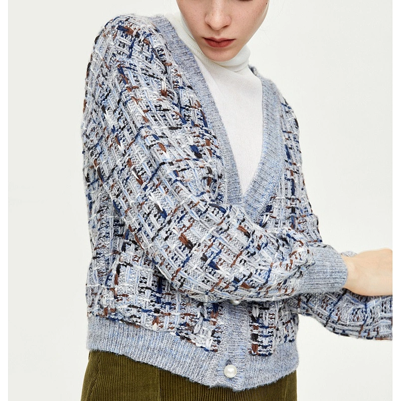 Ladies fashion marled knit cardigan sweater