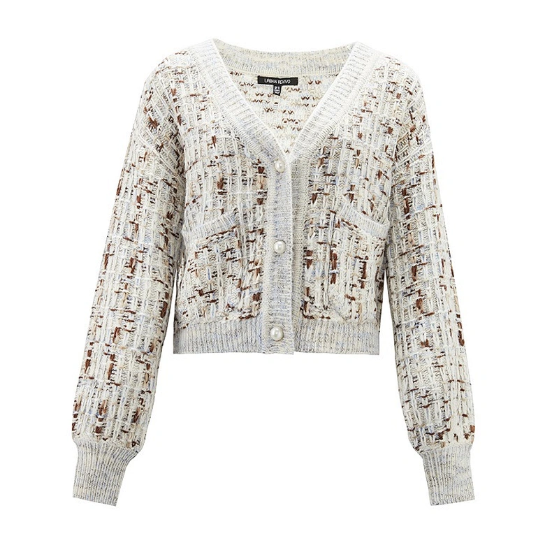 Ladies fashion marled knit cardigan sweater