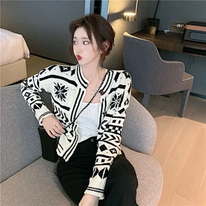 Ladies jacquard sweater coat