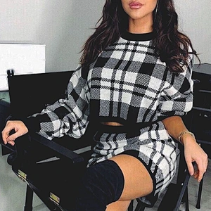 Ladies knitted two-piece set Autumn party short dress Women Sweater