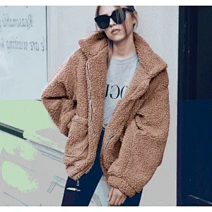 Ladies Big Size Winter Coat Women Warm fuzzy Jacket Soft Outwear